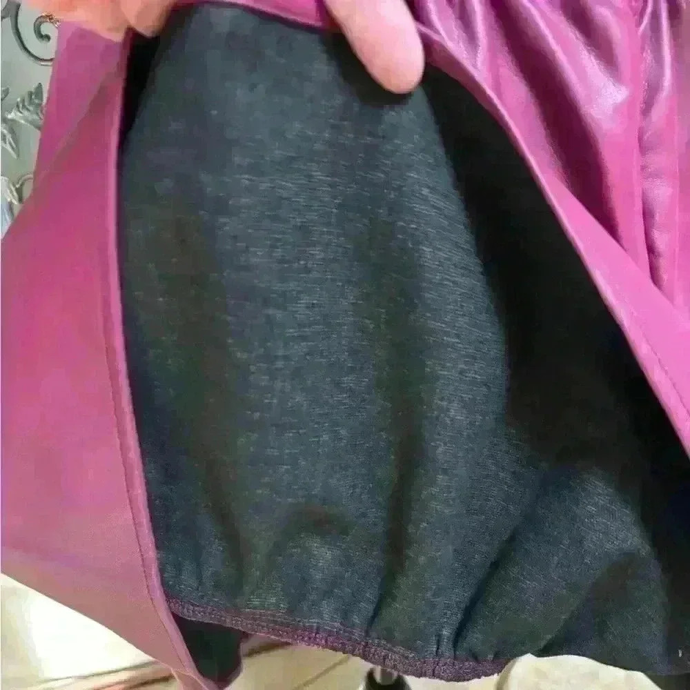 Women's Faux Leather Puff-Sleeve Dress — Bordeaux - Picture 7 of 13